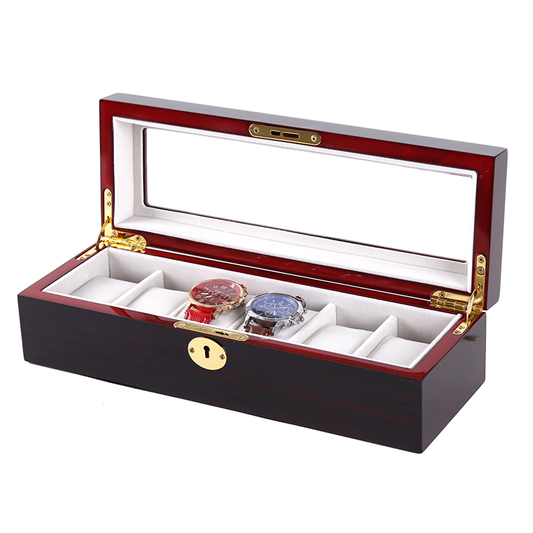 6 Slot Ebony Style Watch box organiser with key gifthim gifther sale offer