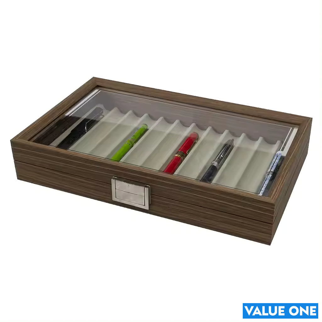 12 Slots Wood Pen Display Box Pen Fountain Storage Box Wood Showcase Organizer offer sale