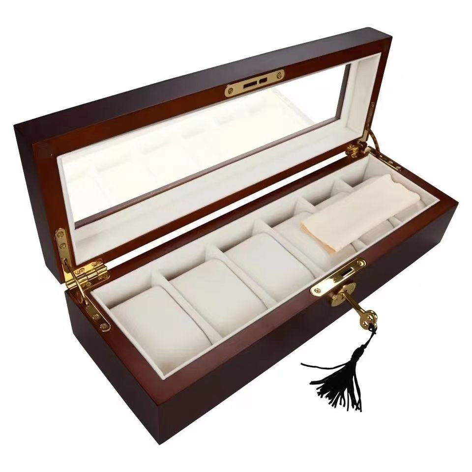 6 Slot Ebony Style Watch box organiser with key gifthim gifther sale offer