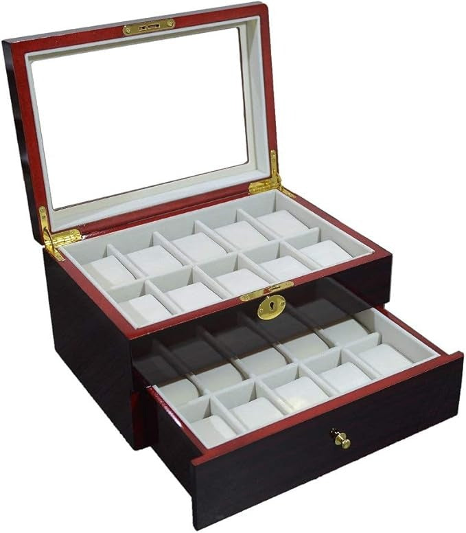 20 Slot Ebony Watch Storage Box Wooden with Lock and key ideal gift for Men and Women