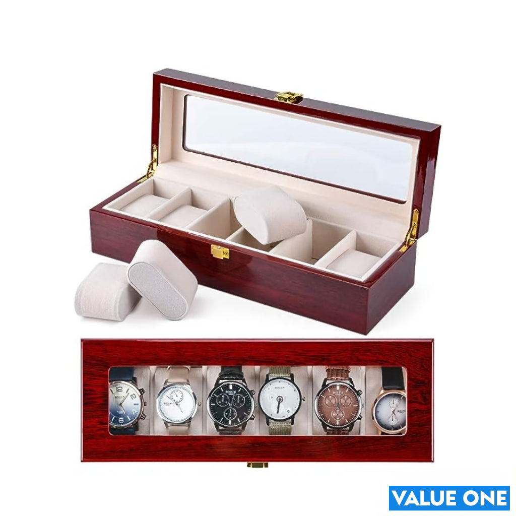 6 Slots Watch Box Wooden Jewelry Storage Box Storage Organiser Display