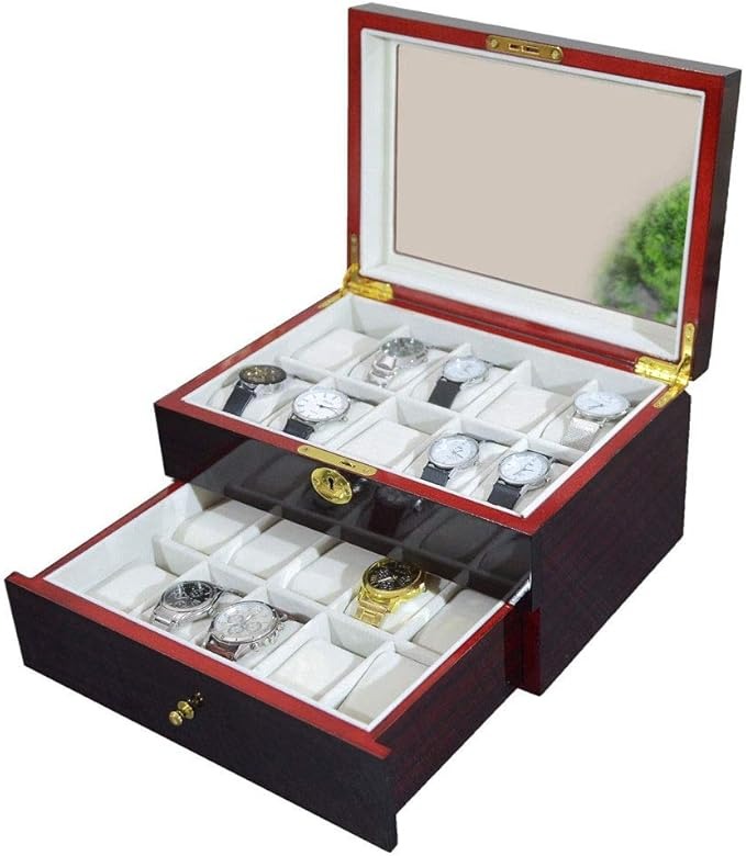 20 Slot Ebony Watch Storage Box Wooden with Lock and key ideal gift for Men and Women