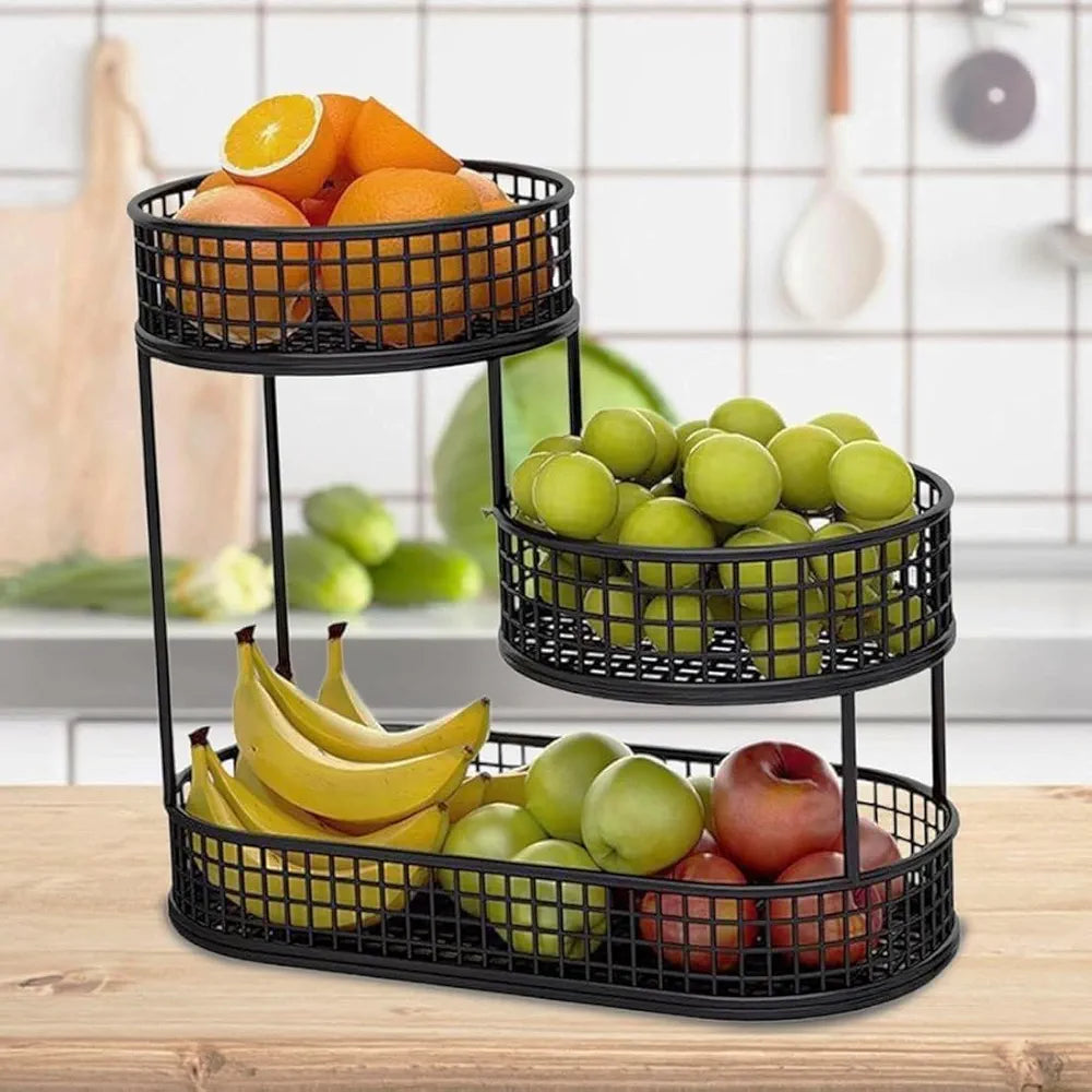 3 Tier Multipurpose Fruit and Vegetables Basket for Home and Kitchen | Anti Rust Metal Wire Countertop Organizer Stand for Kitchen 40cm