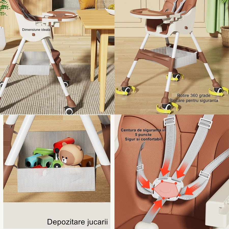 Multi-functional Baby Feeding High Chair ideal for babies 6 months onwards Brown gifts
