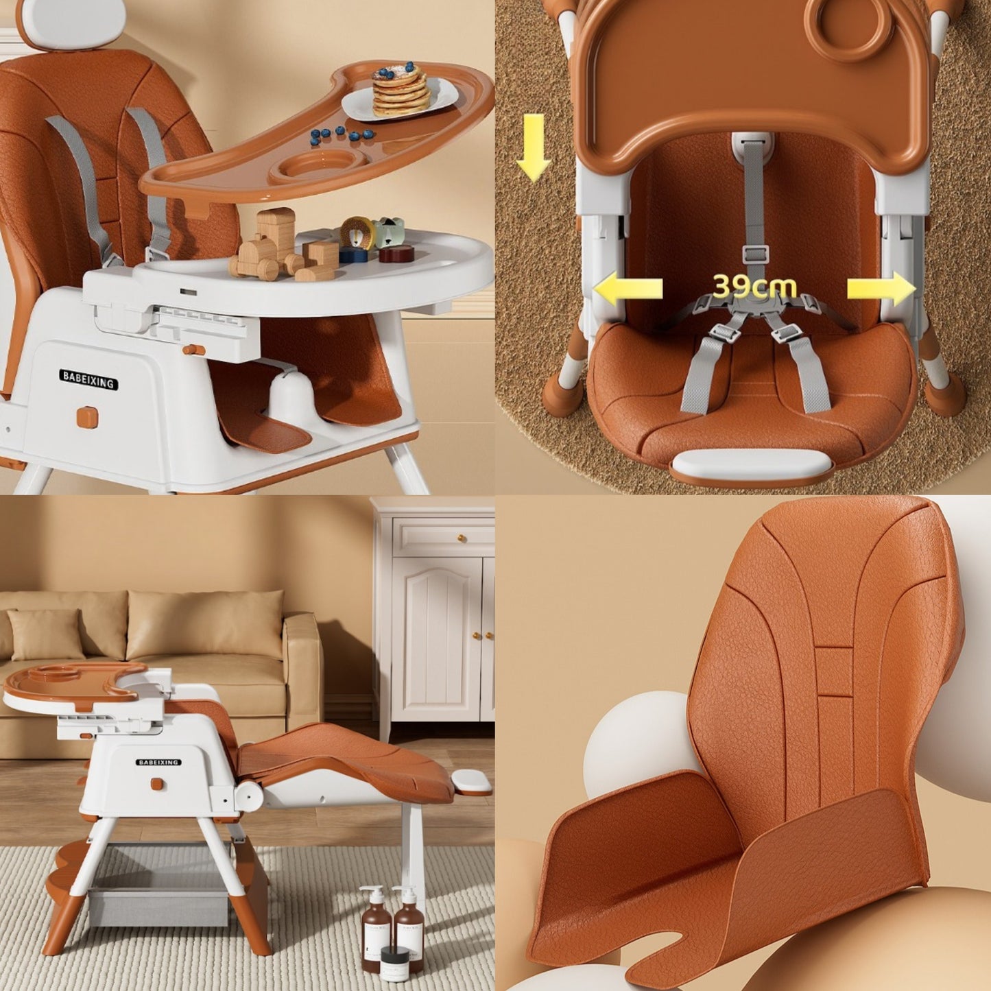 Multi-functional Baby Feeding High Chair ideal for babies 6 months onwards Brown gifts
