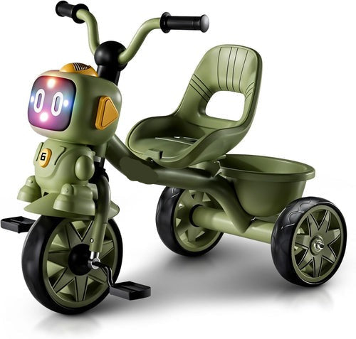 Robo Baby Tricycle for Kids, Play Kids Cycle with Music, Light, High backrest & Rear Storage Baskets | Kid Tricycle | Baby Cycle for Kid 2 to 5 Years Boy Girl