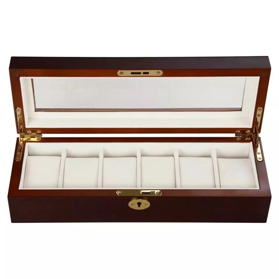 6 Slot Ebony Style Watch box organiser with key gifthim gifther sale offer