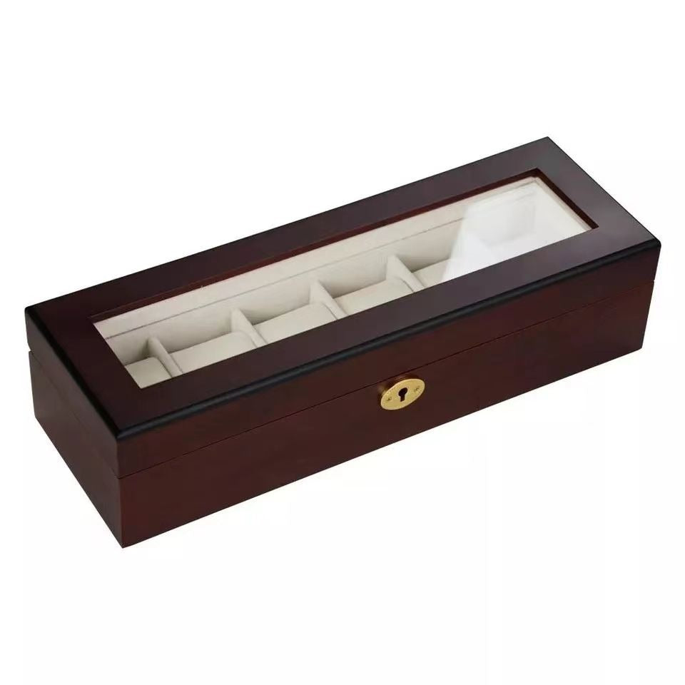 6 Slot Ebony Style Watch box organiser with key gifthim gifther sale offer