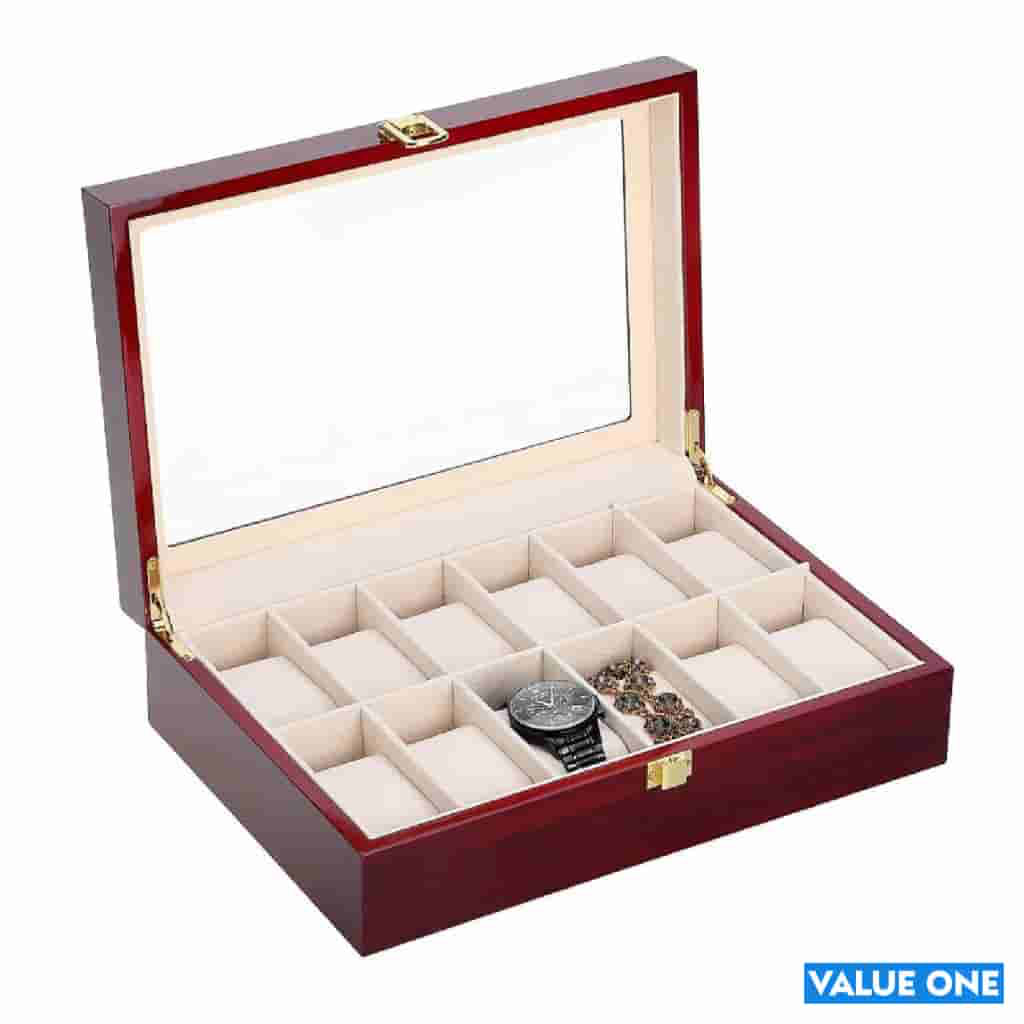 Luxury Wooden Watch Box 12 Grids slots Organizers for Men Women Jewelry Display
