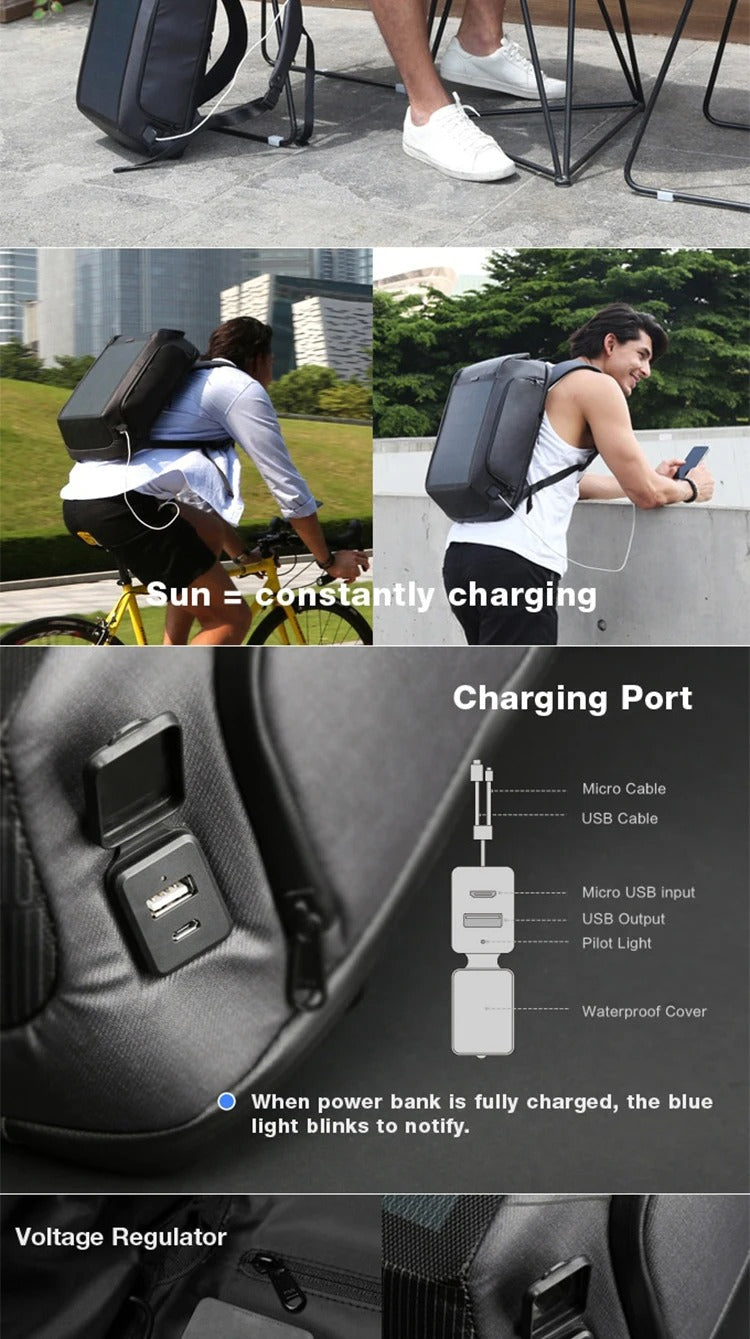 Kingsons KS9386W Men New Beam Backpack Solar Panel +USB Charging /Anti-theft/Waterproof/for 15.6 Inch Laptop ideal for office work gifts college bag