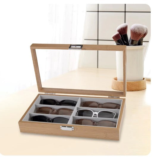 6 Slots Sunglasses Organizer Display Wooden Eyewear Case Showcase Tray offer sale