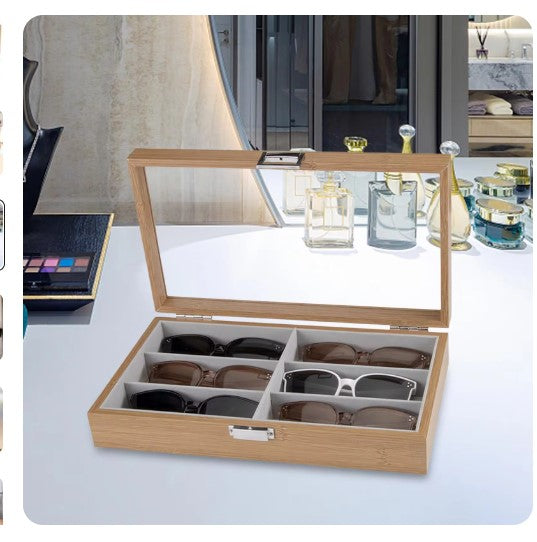 6 Slots Sunglasses Organizer Display Wooden Eyewear Case Showcase Tray offer sale