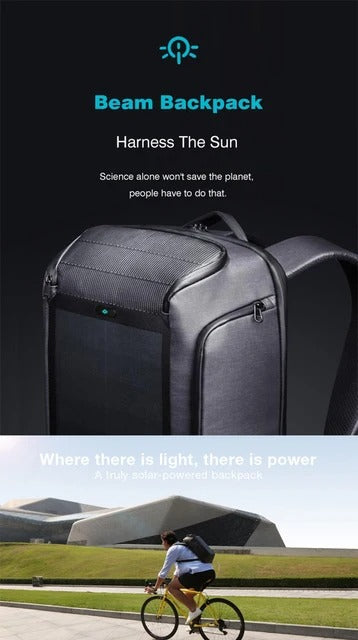 Kingsons KS9386W Men New Beam Backpack Solar Panel +USB Charging /Anti-theft/Waterproof/for 15.6 Inch Laptop ideal for office work gifts college bag