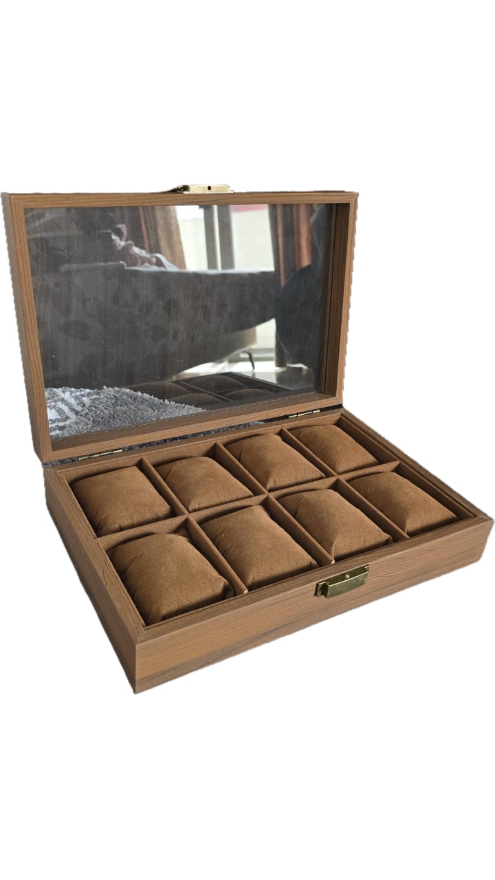 8 Slot Walnut baggy cushion brown interior watch box organiser ideal for gifts, friends offer sale