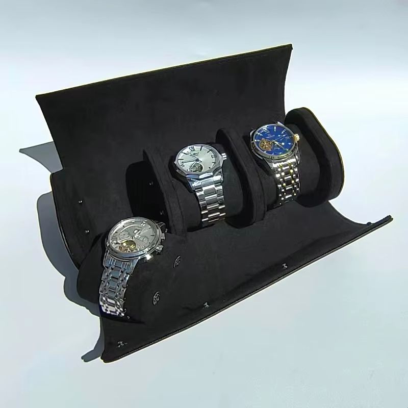 3 Slots Watch Roll Travel Case Chic Portable Vintage Leather Display Watch Storage Box with Slid in Out Watch Organizers travel friendly
