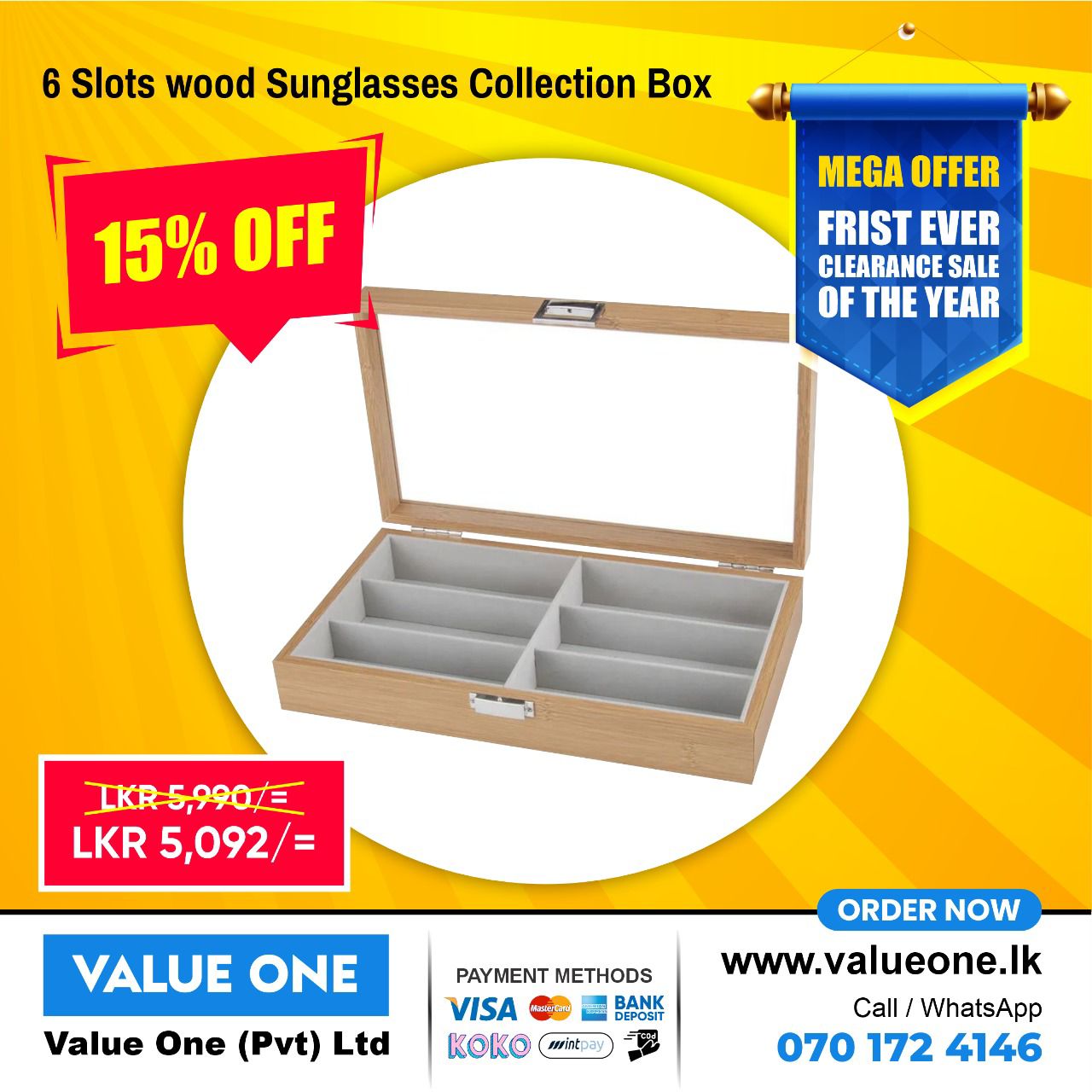 6 Slots Sunglasses Organizer Display Wooden Eyewear Case Showcase Tray offer sale