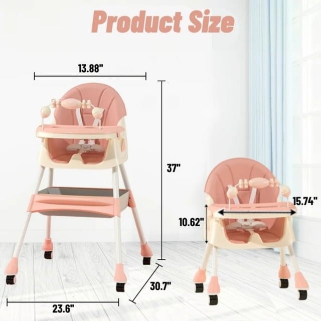 Kids Feeding adjustable and foldable Pink High Chair With Toys And Full Set Ideal For Toddlers Above 6 Month Old Sale Offer