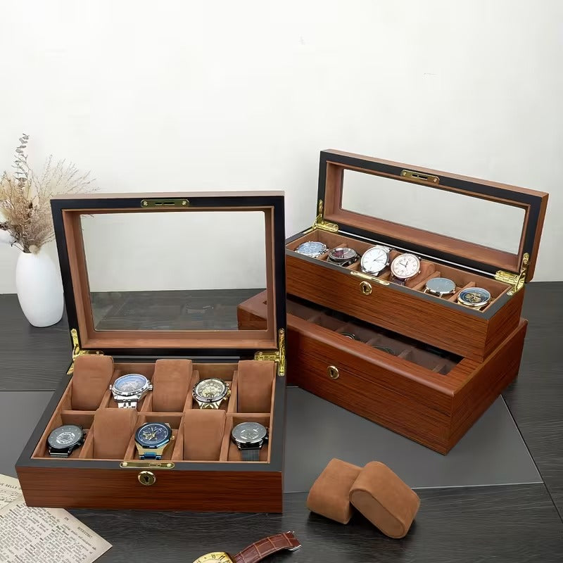 10 Slot walnut watch collection box organiser with key ideal for display, gifts, offer sale