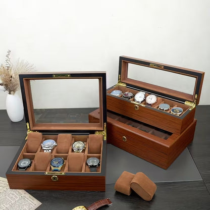 10 Slot walnut watch collection box organiser with key ideal for display, gifts, offer sale