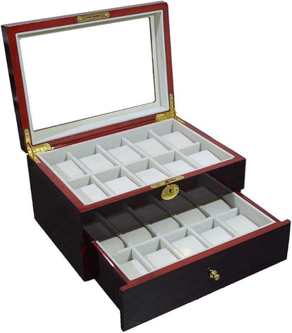 20 Slot Ebony Watch Storage Box Wooden with Lock and key ideal gift for Men and Women