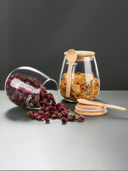 700ml Glass Food Storage Jar Sugar Bowl Tea Jar with Airtight Lid and Spoon