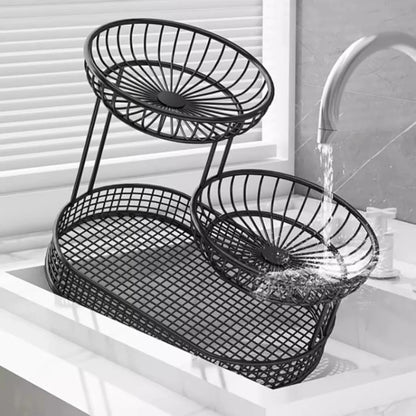 3 Tier Countertop Fruit Basket, Kitchen Wire Large Capacity Fruit Bowl, Vegetable Organizer Basket, Dining Table Fruit Stand 26 Cm (Black,Small)