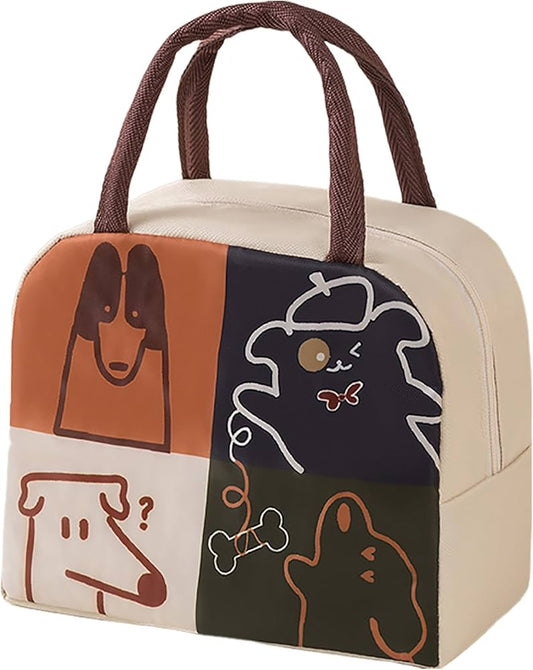 Cute Lunch Box Aesthetic Lunch Box Cute Lunch Bags for Women Animal Insulated Bag Reusable Lunch Bag for Picnic Work, 9.05X5.11X7.48in, Colourful Dog