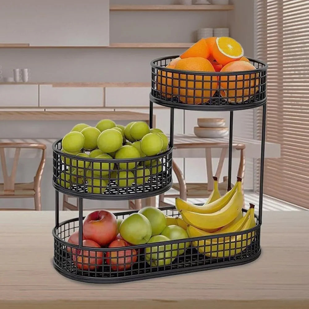 3 Tier Multipurpose Fruit and Vegetables Basket for Home and Kitchen | Anti Rust Metal Wire Countertop Organizer Stand for Kitchen 40cm