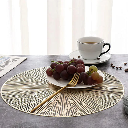 Placemats,European-Style Hollow-Out Heat-Insulating placemat, 6-Piece Household Round Dining Table Firework Coaster-Gold