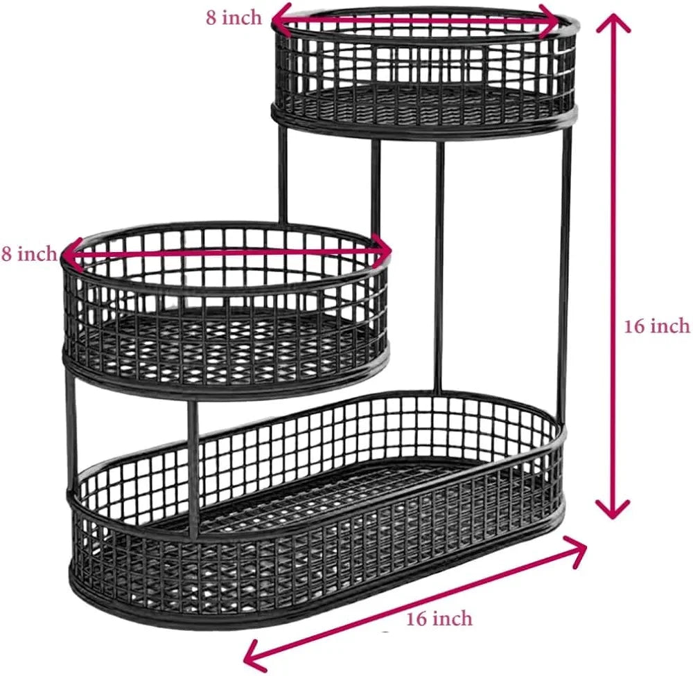 3 Tier Multipurpose Fruit and Vegetables Basket for Home and Kitchen | Anti Rust Metal Wire Countertop Organizer Stand for Kitchen 40cm