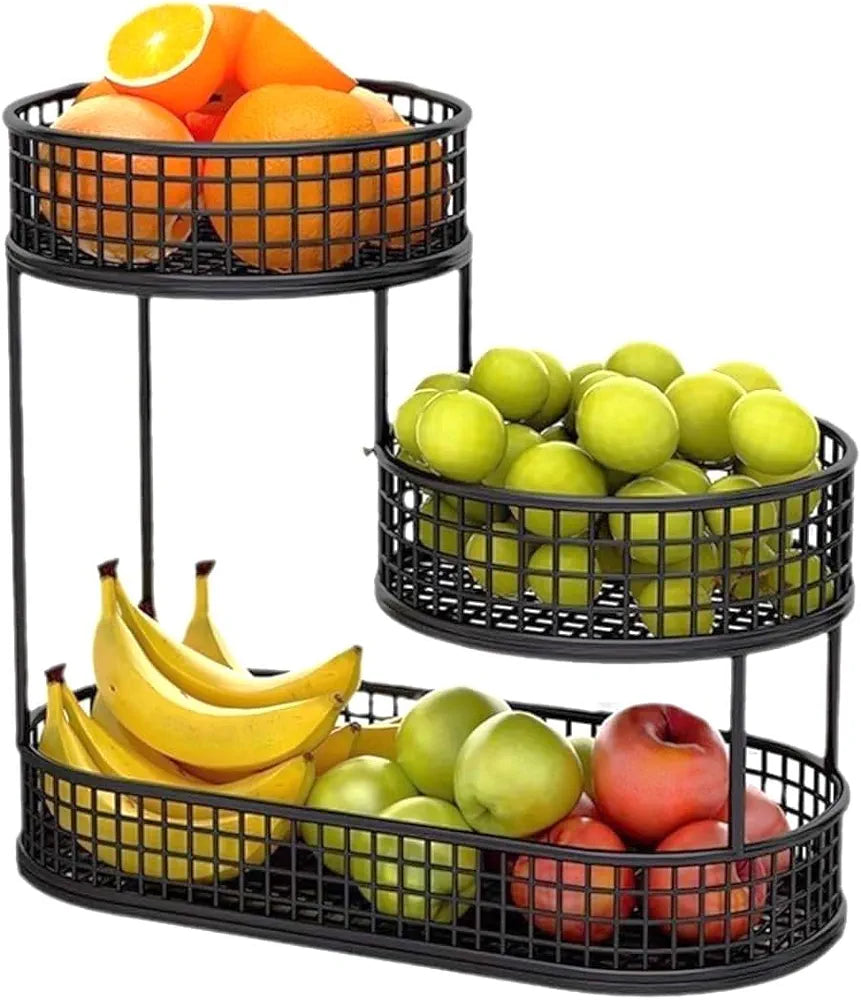 3 Tier Multipurpose Fruit and Vegetables Basket for Home and Kitchen | Anti Rust Metal Wire Countertop Organizer Stand for Kitchen 40cm