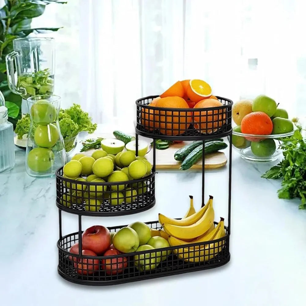 3 Tier Multipurpose Fruit and Vegetables Basket for Home and Kitchen | Anti Rust Metal Wire Countertop Organizer Stand for Kitchen 40cm