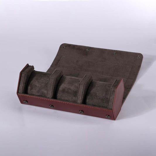 Hexagonal Watch Roll 3 Slot Organiser Storage Leather Velvet Interior Maroon Offer