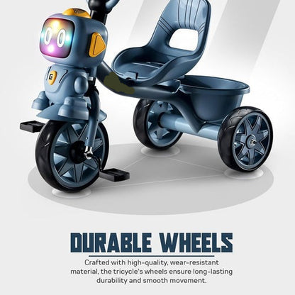 Robo Baby Tricycle for Kids, Play Kids Cycle with Music, Light, High backrest & Rear Storage Baskets | Kid Tricycle | Baby Cycle for Kid 2 to 5 Years Boy Girl