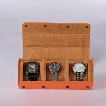Hexagonal Watch Roll 3 Slot Organiser Storage Leather Velvet Interior Orange Offer