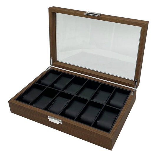 12 Slot  Walnut Watch storage box with black interior classy gifthim luxury gifther unisex