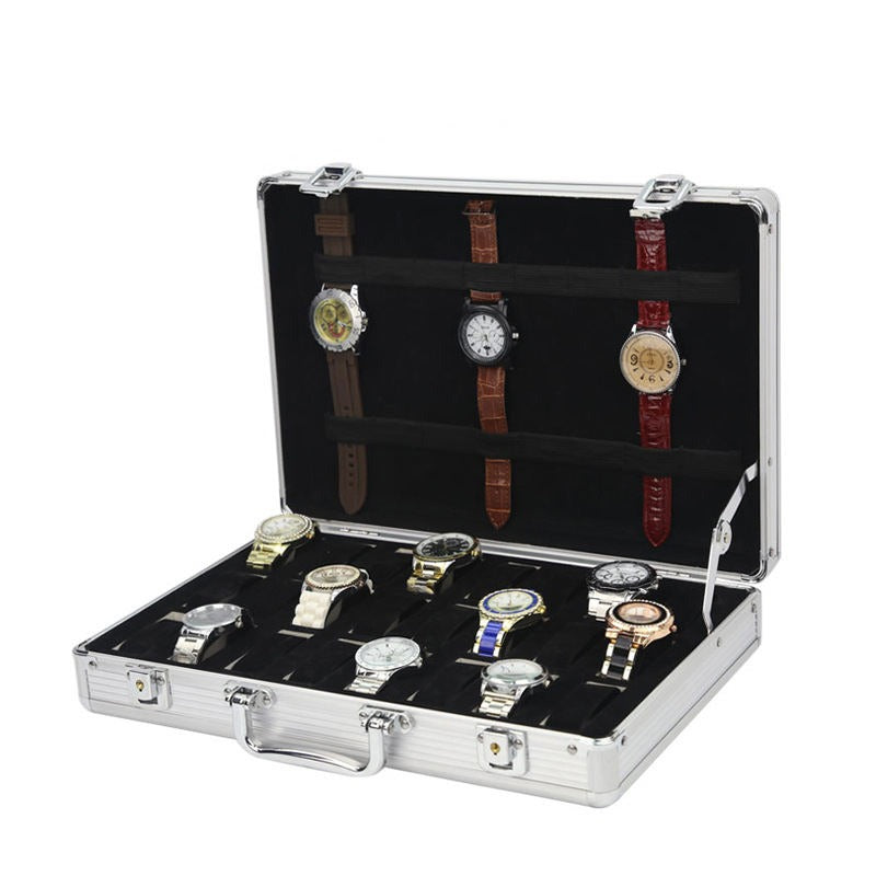 Aluminum Alloy Watch Box 32 Grids Aluminum Alloy Watch Display Suitcase Storage Box Travel Watch Organizer Case Collection sale offer