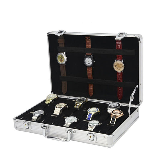Aluminum Alloy Watch Box 32 Grids Aluminum Alloy Watch Display Suitcase Storage Box Travel Watch Organizer Case Collection sale offer