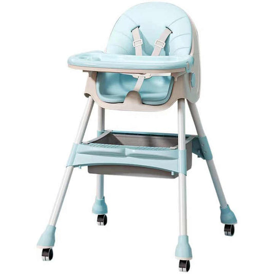 Kids Feeding  foldable and adjustable Blue High Chair With Toys And Full Set Ideal For Toddlers Above 6 Month Old Sale Offer