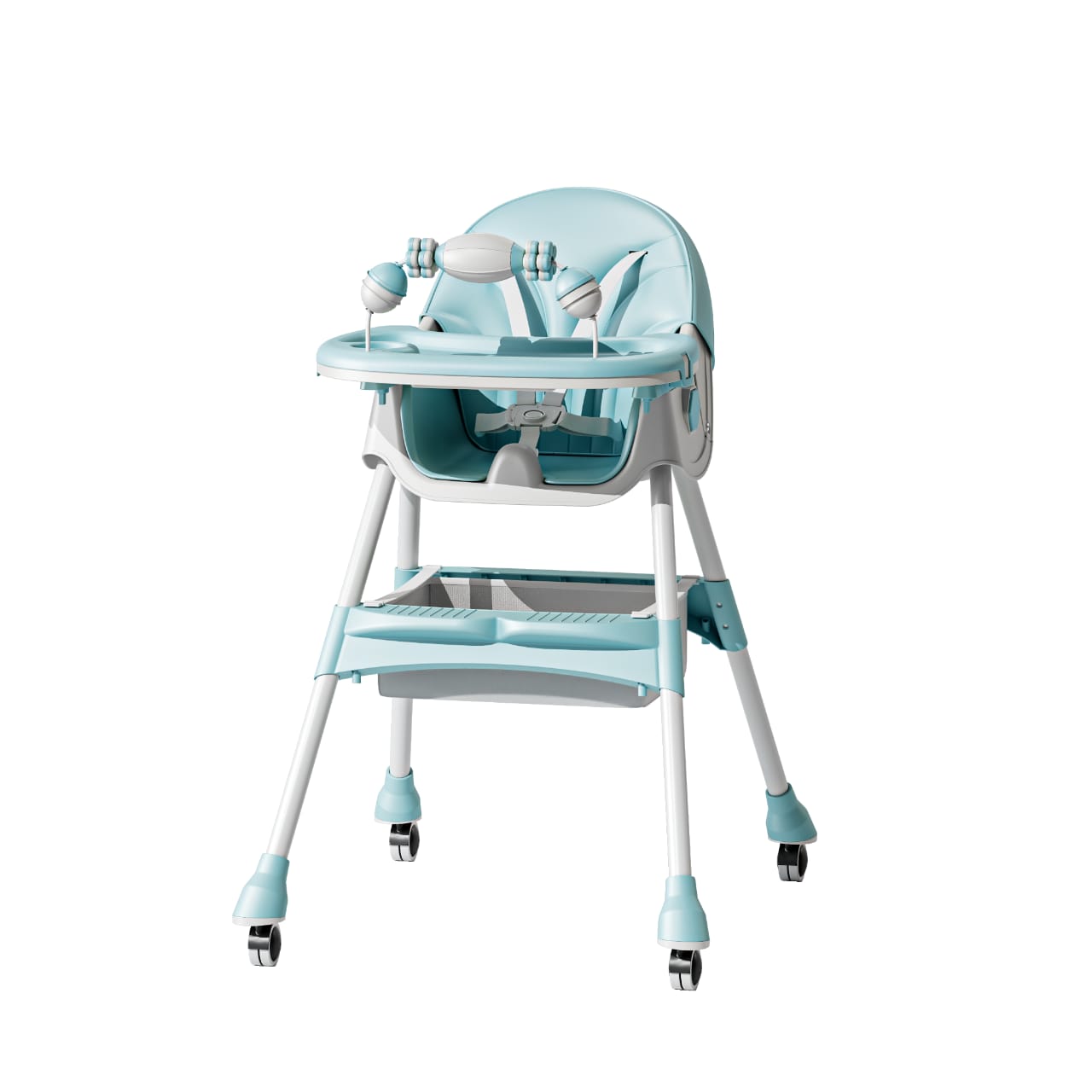 Kids Feeding  foldable and adjustable Blue High Chair With Toys And Full Set Ideal For Toddlers Above 6 Month Old Sale Offer