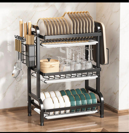 3 Tier Dish Rack, With Utensil Holder And Cutting Board Holder, Kitchen Countertop