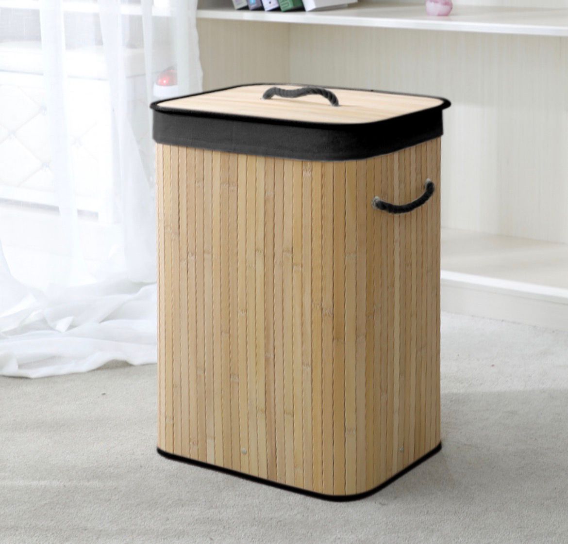 A stylish laundry bamboo basket lid foldable detachable ideal for home hotel