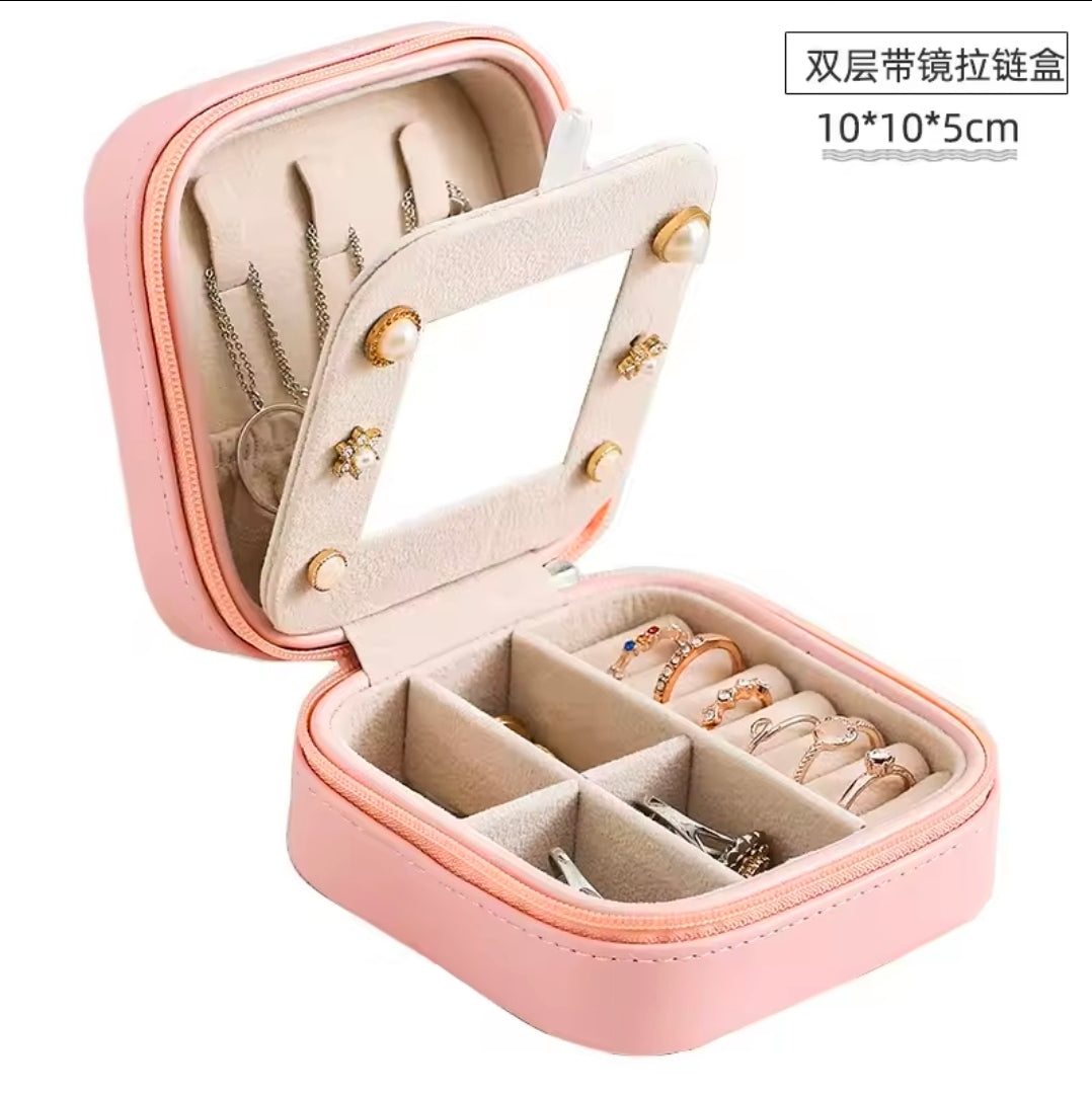 Mini Jewellery Pouch with mirror earring, ring and chain organiser travel friendly