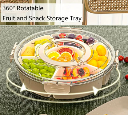 Divided Serving Tray With Lid And Handle,Large Spinner Snack Box,Multi-purpose Food Platter For Charcuterie Veggie Fruit,Snackle Box Container With 6 Compartments