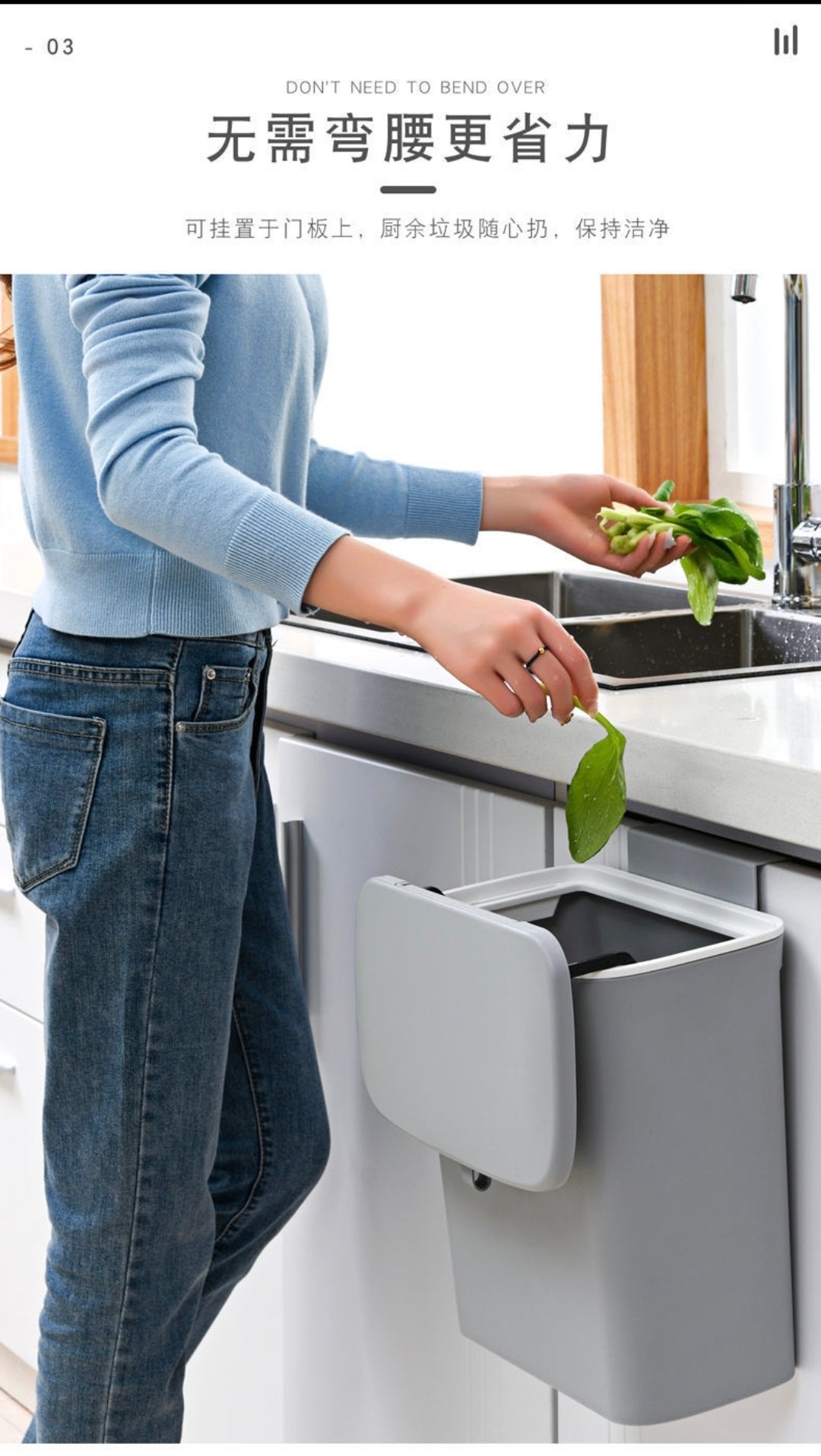 Kitchen Hanging Trash Can, 9L Wall Mounted Counter Waste Compost Bin, Small Garbage Can with Lid for Cupboard/Bathroom/Bedroom/Office/Camping/Under Sink(Grey)