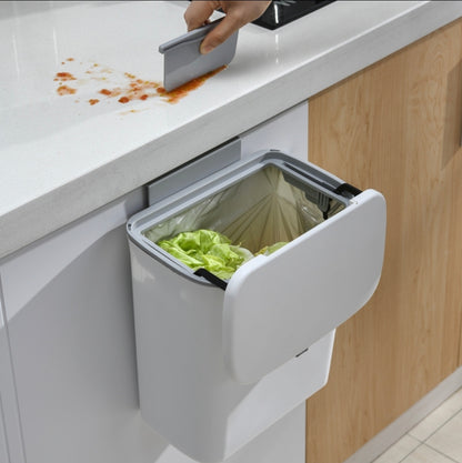 Kitchen Hanging Trash Can, 9L Wall Mounted Counter Waste Compost Bin, Small Garbage Can with Lid for Cupboard/Bathroom/Bedroom/Office/Camping/Under Sink(Grey)