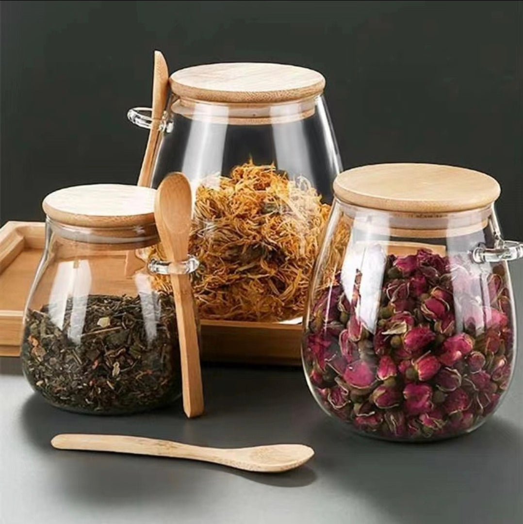 700ml Glass Food Storage Jar Sugar Bowl Tea Jar with Airtight Lid and Spoon