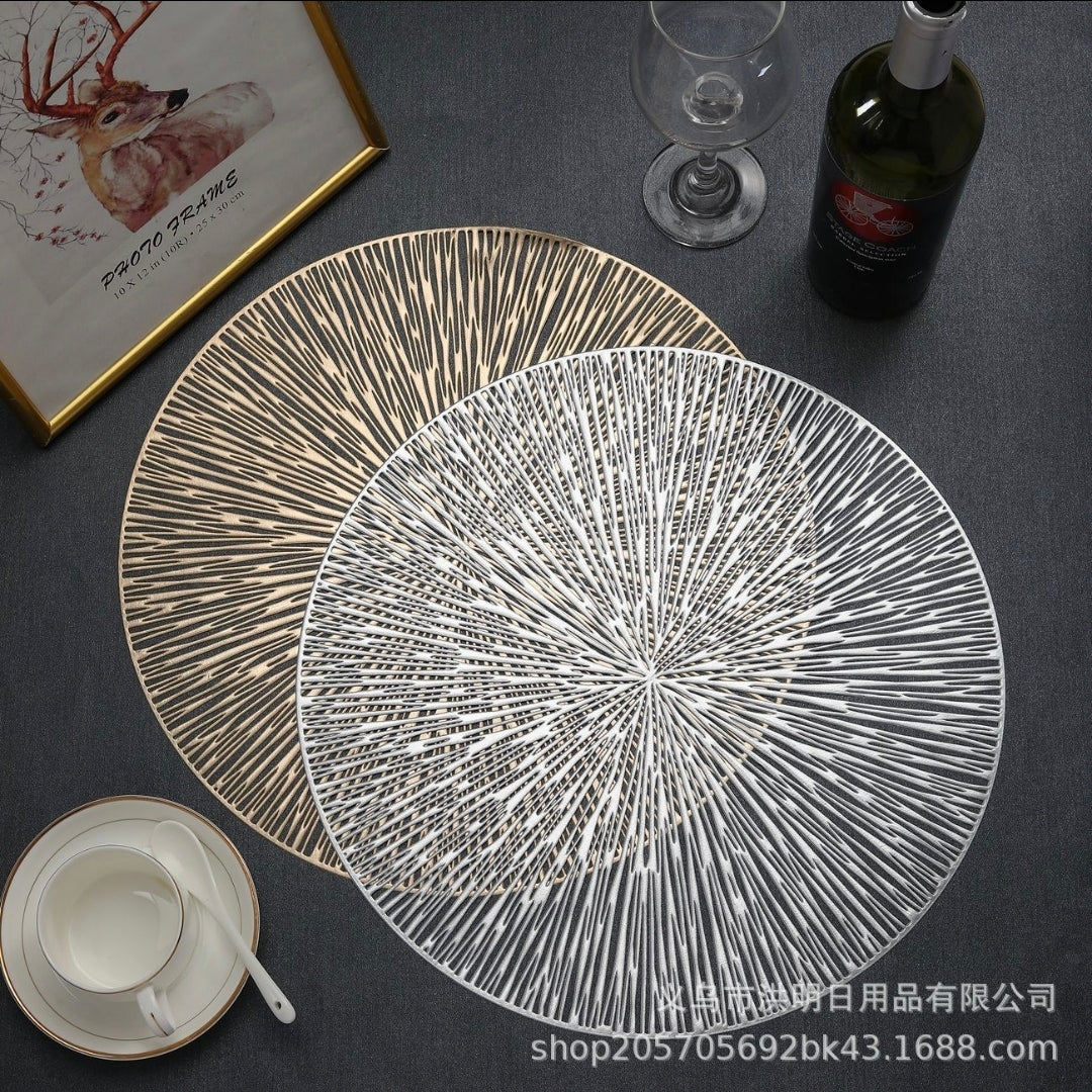 Placemats,European-Style Hollow-Out Heat-Insulating placemat, 6-Piece Household Round Dining Table Firework Coaster-Gold