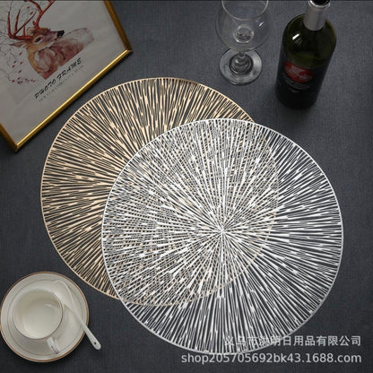 Placemats,European-Style Hollow-Out Heat-Insulating placemat, 6-Piece Household Round Dining Table Firework Coaster-Gold