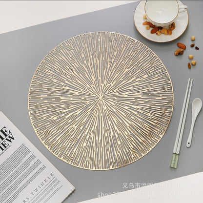 Placemats,European-Style Hollow-Out Heat-Insulating placemat, 6-Piece Household Round Dining Table Firework Coaster-Gold